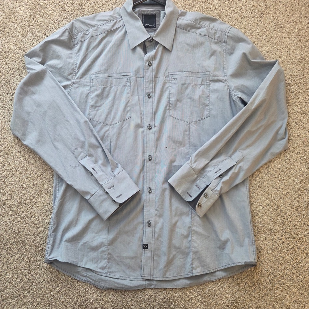7 Diamonds Mens Long Sleeve Button Down Shirt Blue Grey Striped XL